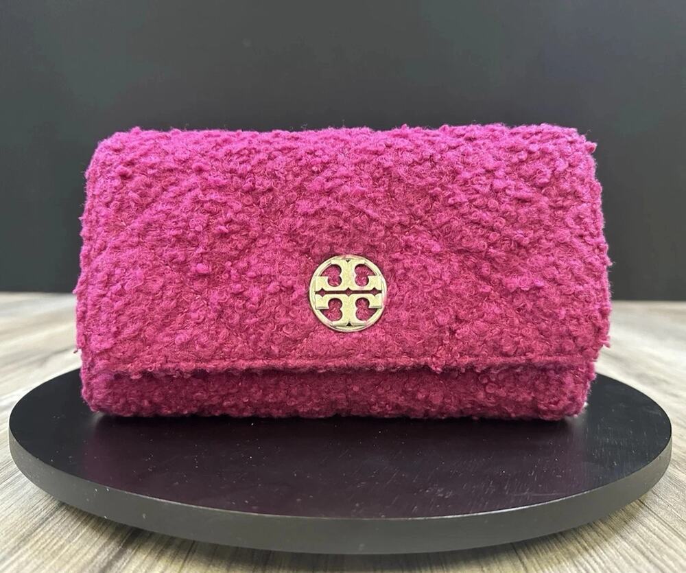 Tory Burch Willa Boucle Shoulder Bag Prickly Pear Pink Crossbody Purse NEW